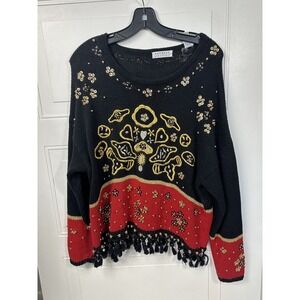 Express Tricot M Pullover Sweater Embellished Blinged Embroidered Wearable‎ Art